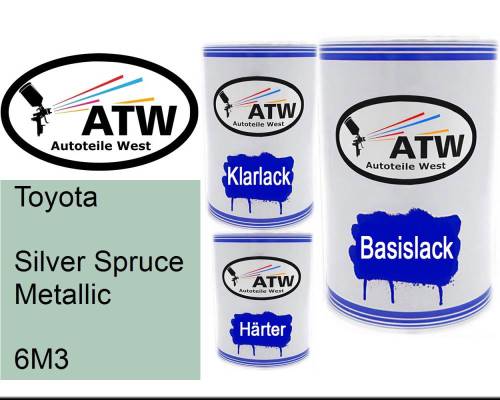 Toyota, Silver Spruce Metallic, 6M3: 500ml Lackdose + 500ml Klarlack + 250ml Härter - Set, von ATW Autoteile West.